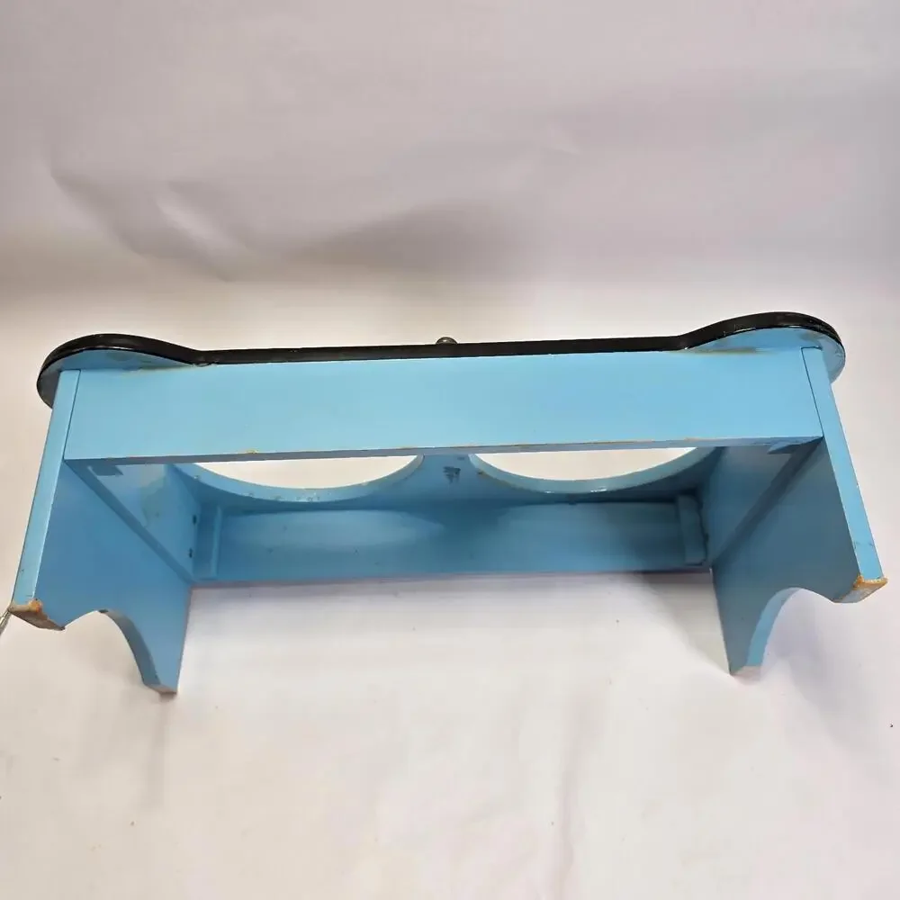 Hand-Painted Bone Shape Dog Feeder Stand Colorful Dual Bowl Holder Decor